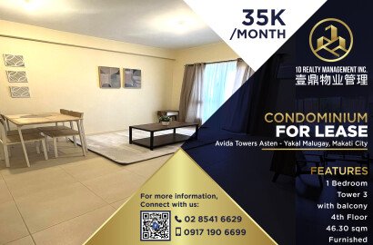 Avida Towers Asten - Yakal Malugay, Makati City - FOR LEASE 1BR