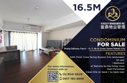 Shang Salcedo Place - Sen. Gil Puyat Avenue, Tordesillas and H. V. de la Costa Streets Makati City - FOR SALE 1BR